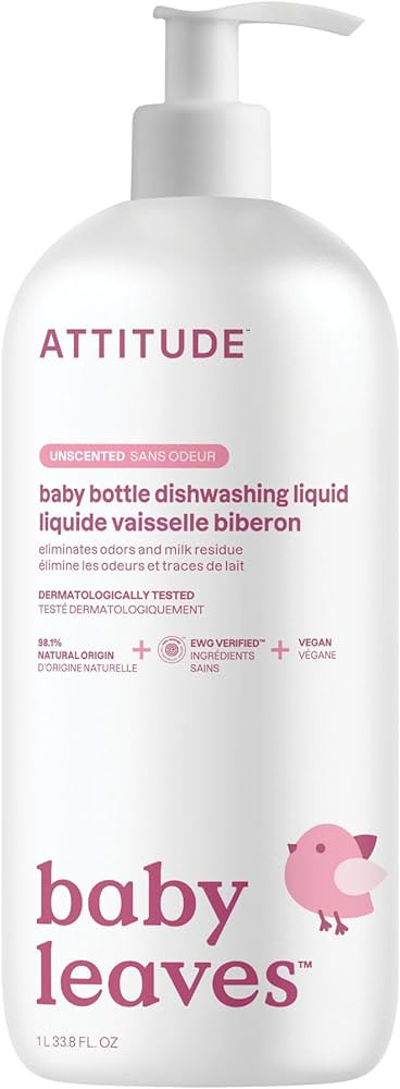 ATTITUDE Baby Dish Soap and Bottle Cleaner, EWG Verified Dishwashing Liquid, No Added Dyes or Fra... | Amazon (US)