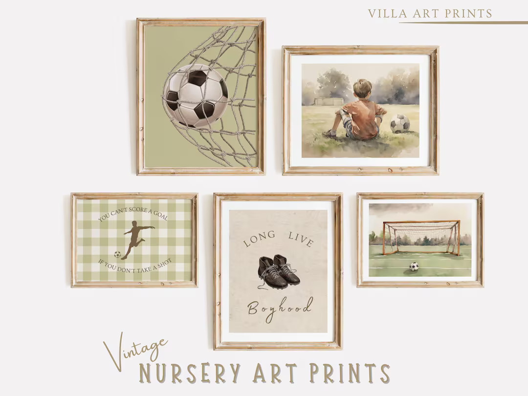 Soccer Wall Art Sport Nursery Wall Art Vintage Sport Prints Boy Room Soccer Nursery Decor Boy Roo... | Etsy (US)