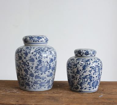 Ceramic Blue &amp; White Jar With Lid | Pottery Barn (US)