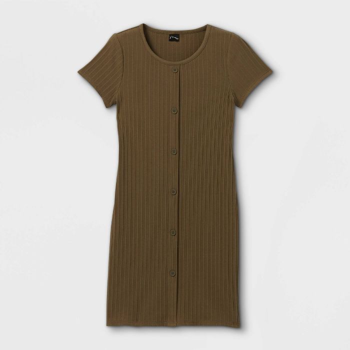 Girls' Button-Front Short Sleeve Ribbed Dress - art class™ | Target