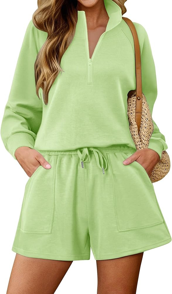 KISSMODA 2 Piece Sets for Women Sweatsuit Casual Tracksuits Long Sleeve Tops and Shorts 2025 Loun... | Amazon (US)