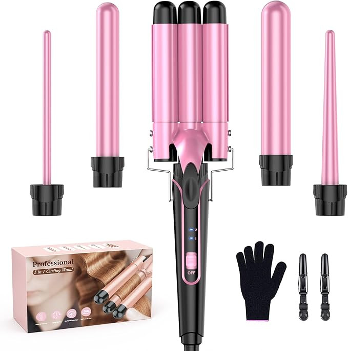 Waver Curling Iron Curling Wand - BESTOPE PRO 5 in 1 Curling Wand Set with 3 Barrel Hair Crimper ... | Amazon (US)