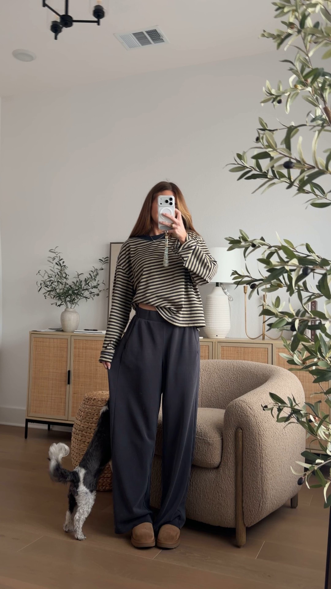 amazon comfies on repeat!!! long sleeve: sized up to a large // pants: medium 29” (small is better, but i’ve had these since postpartum) i’m 5’3  