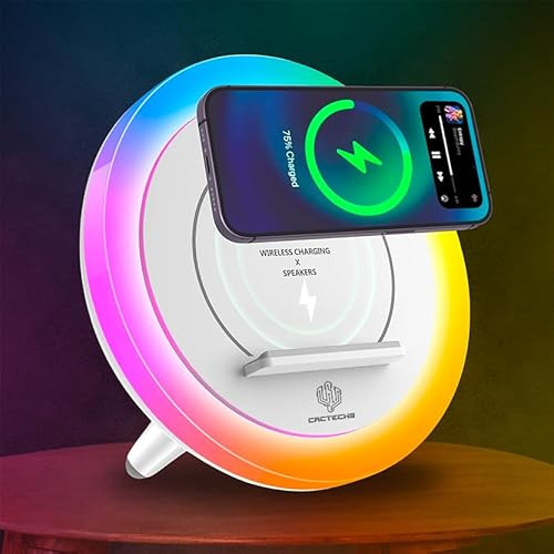 CACTECHS All-in-One Charging Station Wireless Charger Speaker and Light Portable Stand Bluetooth Wireless Charging Speaker with Charging Compatible with iPhone Apple Speaker Charger Dock RGB Lamps | Amazon (US)