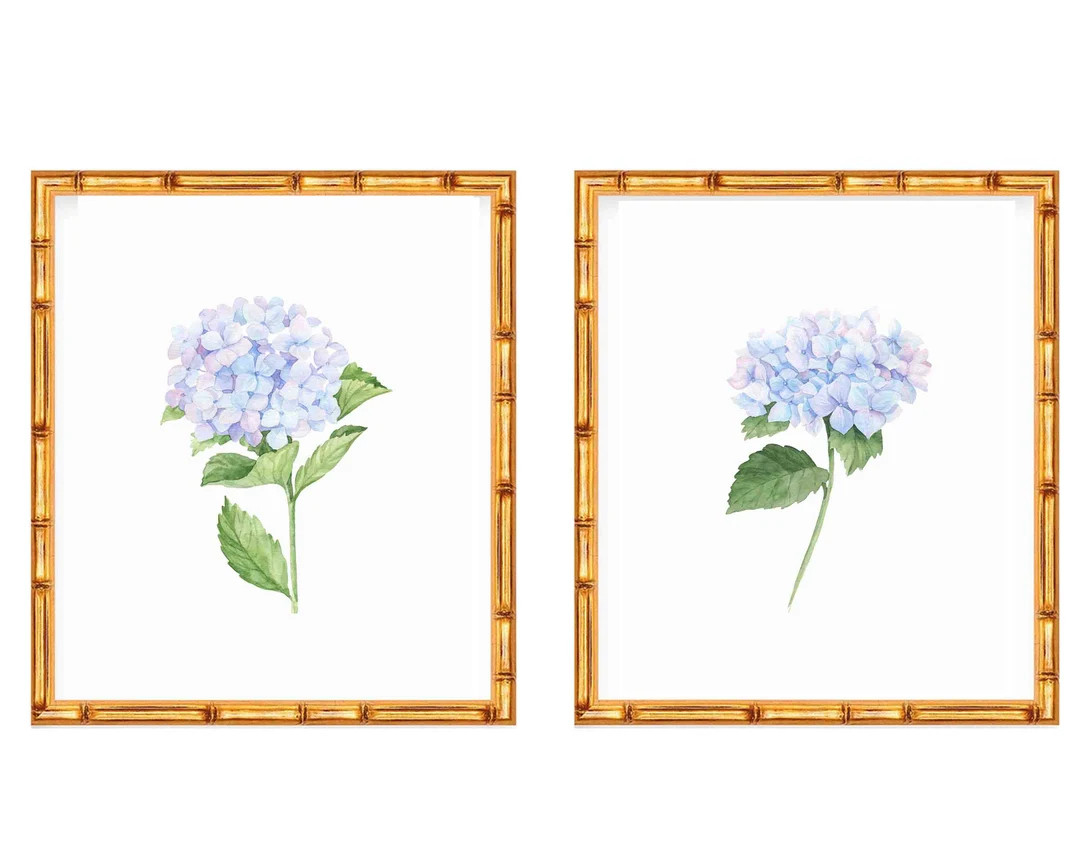 Two Art Prints Blue Hydrangeas // Nursery Decor // Hydrangea // Watercolor // Grand Millennial //... | Etsy (US)