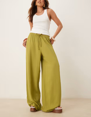 ASOS DESIGN linen blend pull on trouser in olive green | ASOS | ASOS (Global)