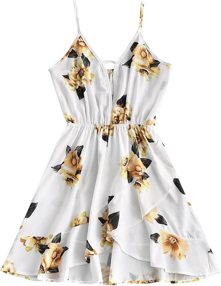 ZAFUL Women's Dress Spaghetti Straps Sleeveless Boho Beach Mini Dress | Amazon (US)