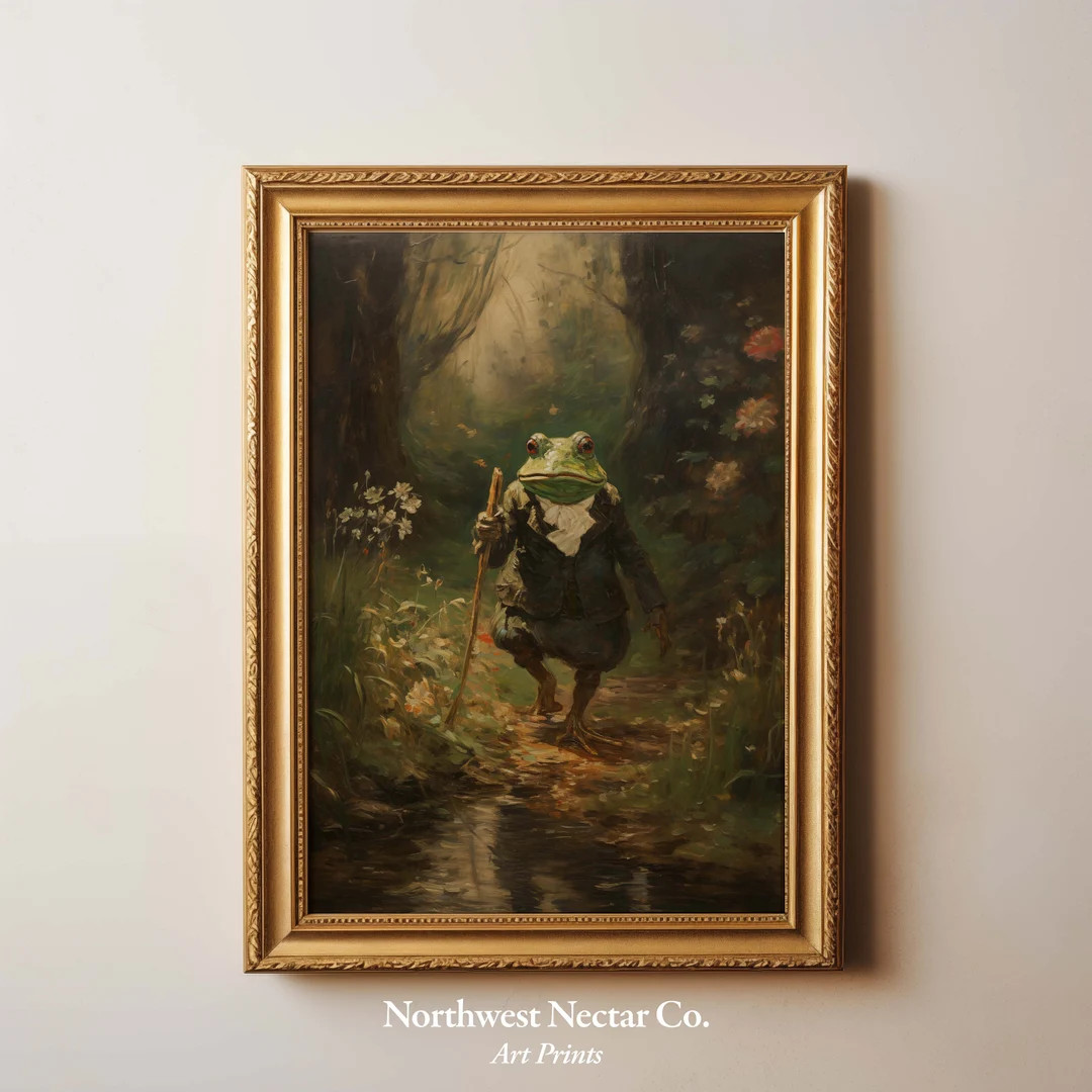 Epic Adventurous Fantasy Frog Portrait Cute Funny Hobbit Amphibian Print Silly Well Dressed Quest... | Etsy (US)