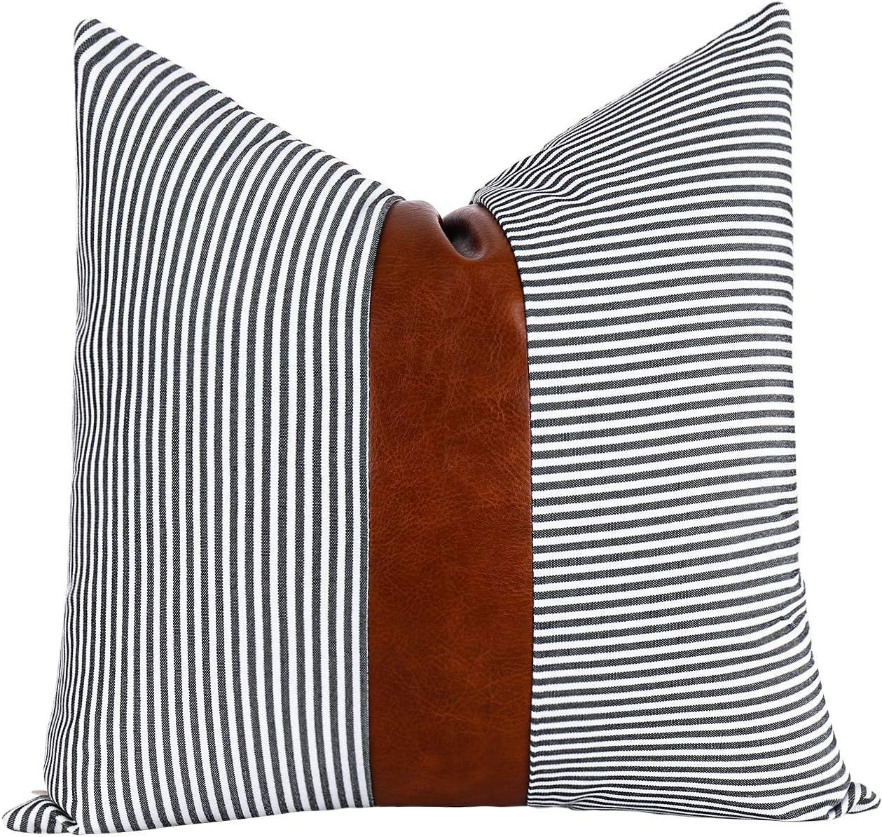 Tiaronics Decorative Throw Pillow Case Faux Stripe Faux Leather Cushion Cover for Sofa Couch Bed ... | Amazon (US)