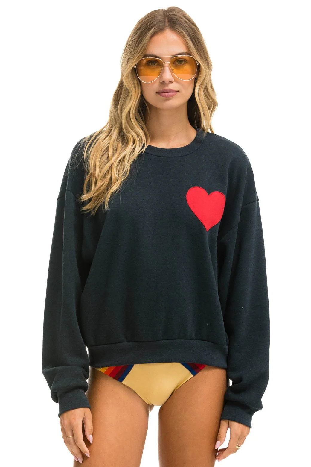 HEART STITCH RELAXED CREW SWEATSHIRT - CHARCOAL | Aviator Nation