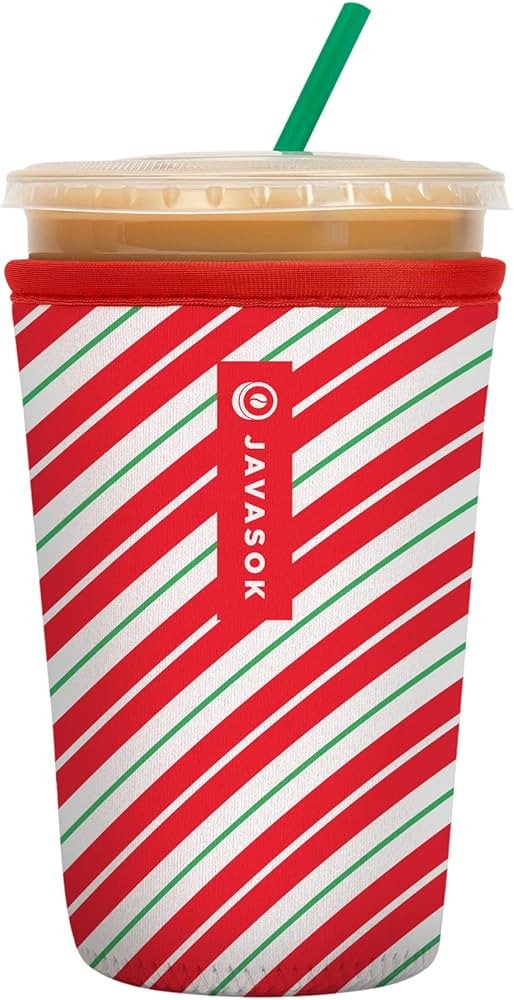 Sok It Java Sok Iced Coffee & Cold Soda Insulated Neoprene Cup Sleeve (Candy Cane Stripes, Medium... | Amazon (US)