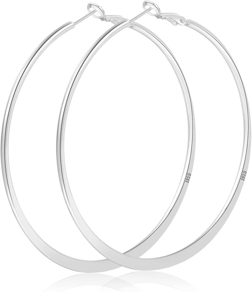 𝟗𝟐𝟓 𝐒𝐭𝐞𝐫𝐥𝐢𝐧𝐠 𝐒𝐢𝐥𝐯𝐞𝐫 𝐇𝐨𝐨𝐩 𝐄𝐚𝐫𝐫𝐢𝐧𝐠𝐬 Large Silver Hoop Earrings for Women Lightweight Flat 925 Sterling Silver Hoop Earrings for Women Hypoallergenic Big Silver Hoop Earrings Multiple Sizes Thin Hoop Earrings 20/30/40/50/60/70mm PABBEU | Amazon (US)