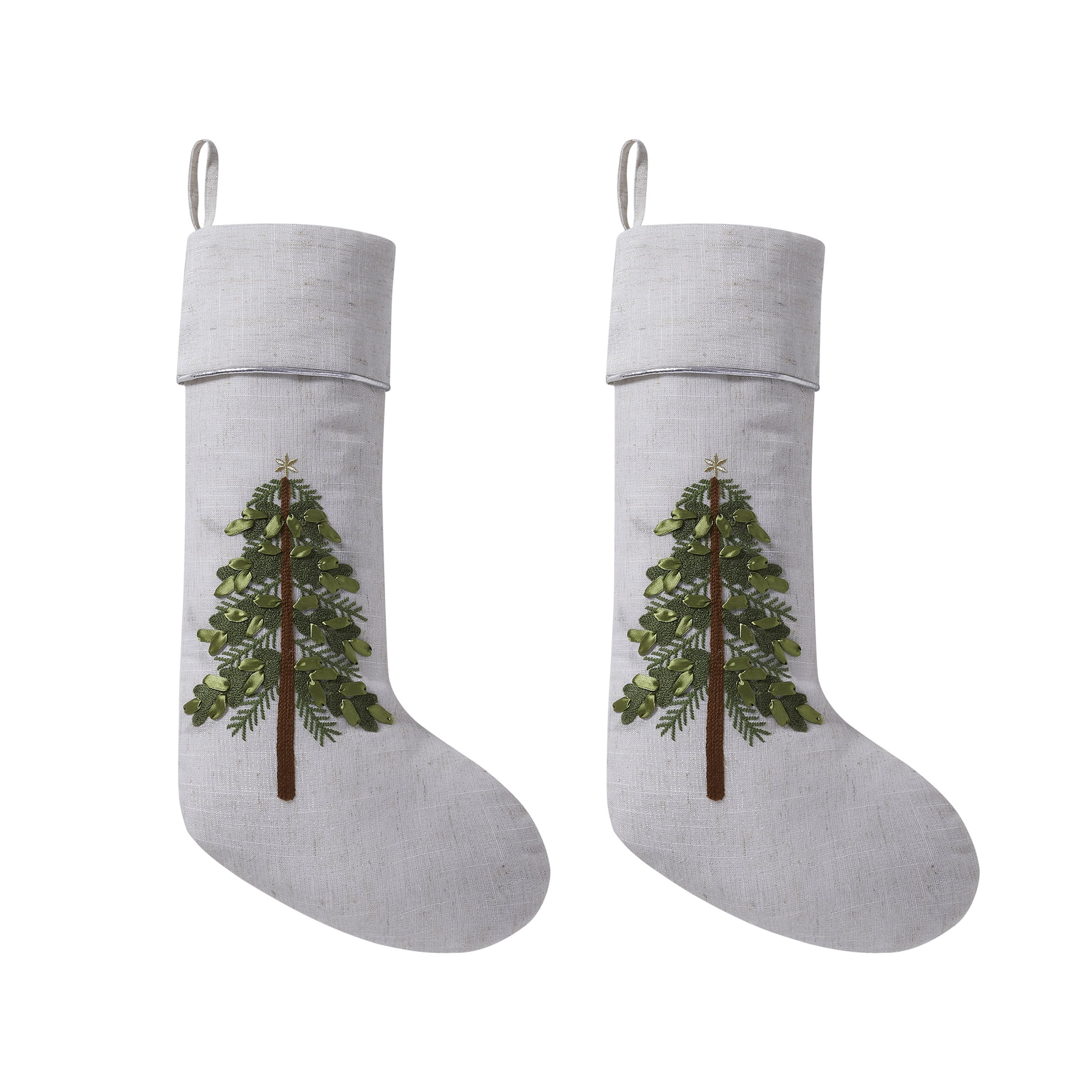 My Texas House Henry Ivory/Green Embroidered Tree Christmas Stockings, 20" x 10" (2 Count) | Walmart (US)