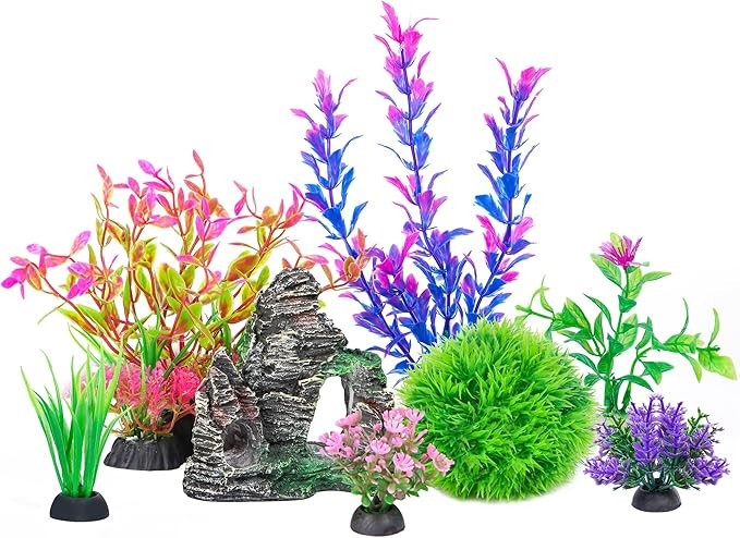 Aquarium Artificial Plastic Plants Decorations and Rock Cave Decor Set Goldfish Betta Fish Tank A... | Amazon (US)
