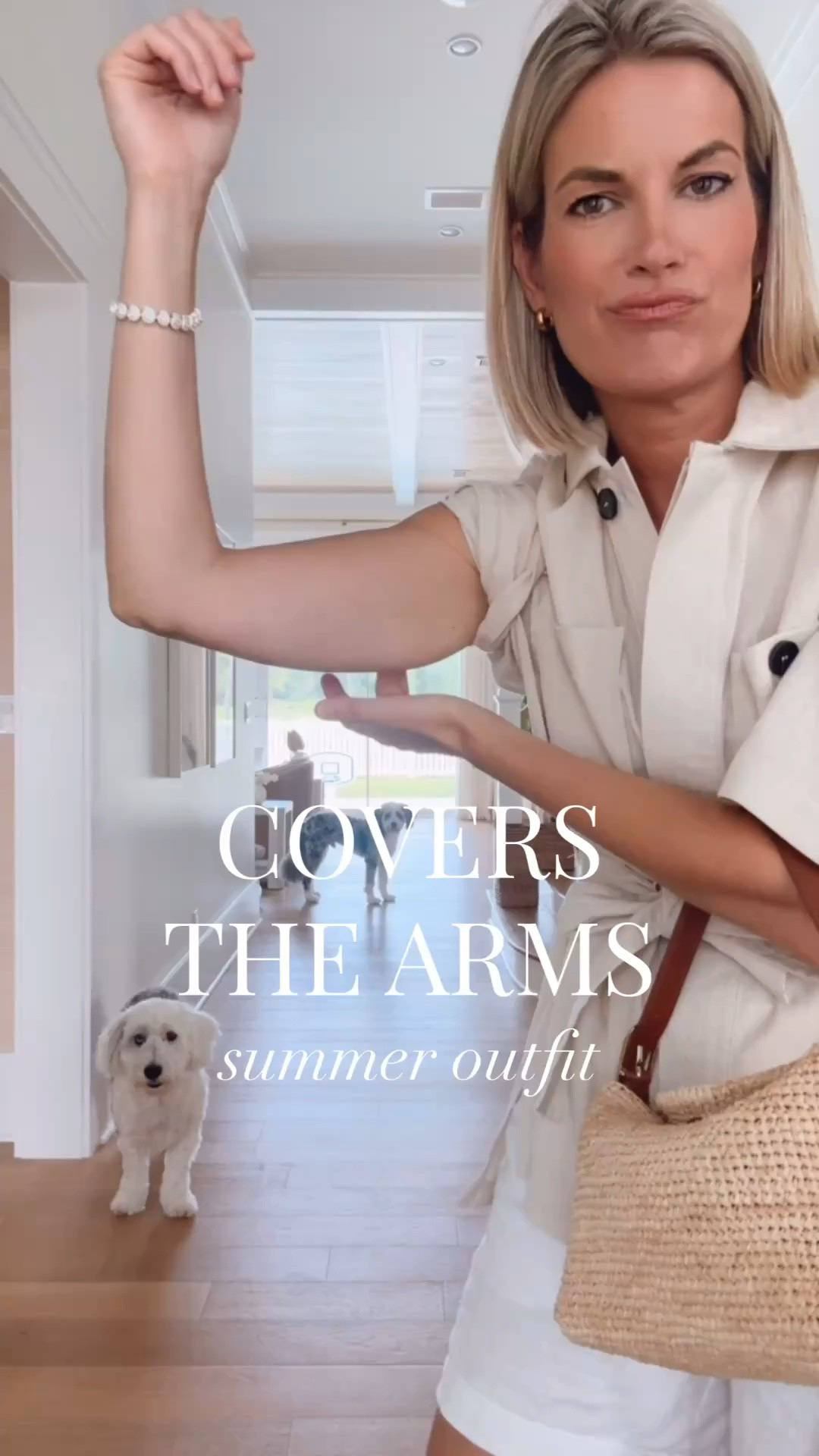 Cover the arms!  small top/summer jacket. Small linen shorts.  Sandals true to size.

#LTKootd #LTKgrwm #LTKOver40