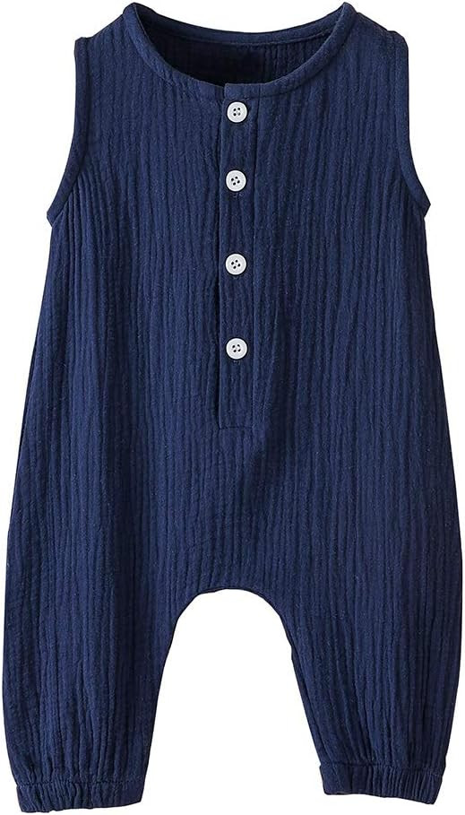 Newborn Baby Boys Girls Romper Jumpsuit Cotton Linen Sleeveless Ruffled Bodysuit Infant Spring Su... | Amazon (US)