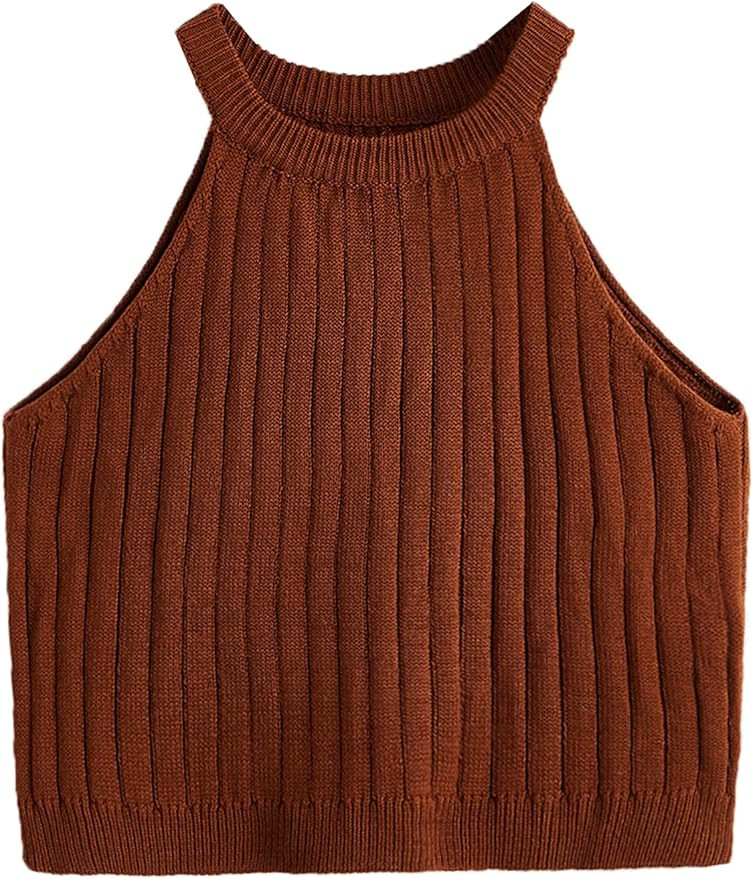 SweatyRocks Women's Knit Crop Top Ribbed Sleeveless Halter Neck Vest Tank Top | Amazon (US)