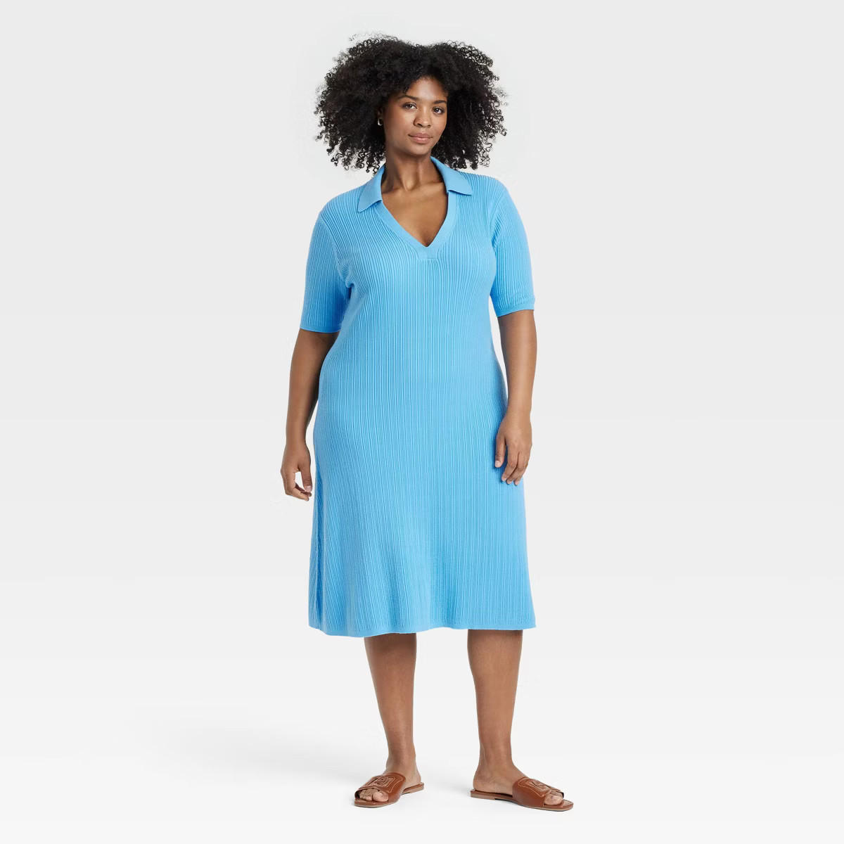 Women's Short Sleeve Ribbed Midi Sweater Dress - Ava & Viv™ | Target