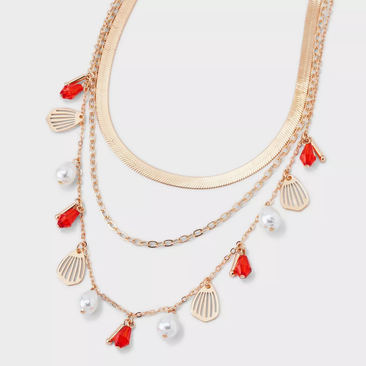 Pearl and Shell Charm Multi-Strand Necklace - A New Day™ Coral Orange | Target