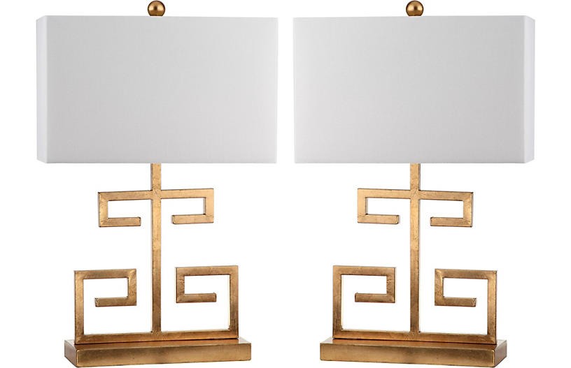 S/2 Greek Key Table Lamps, Gold | One Kings Lane