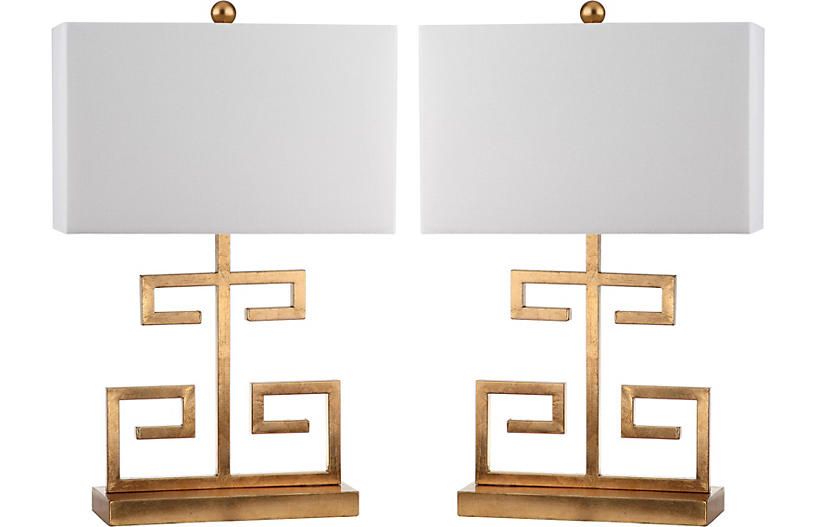 S/2 Greek Key Table Lamps, Gold | One Kings Lane