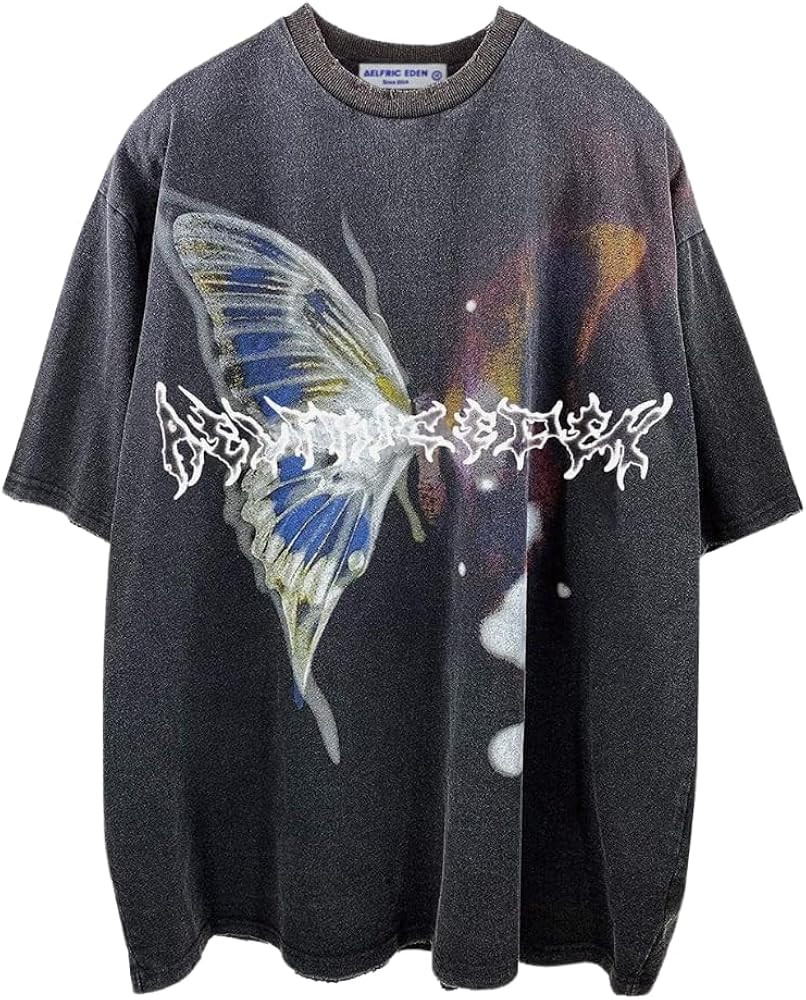 Aelfric Eden Mens Vintage Graphic Tees Y2K Irregular Butterfly Printed Tee Oversized Streetwear C... | Amazon (US)