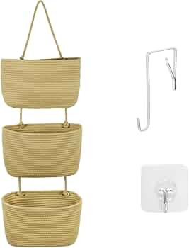 Oaixuilhy Hanging Basket 3-Tier Over the Door Hanging Storage Basket Cotton Rope Woven Organizer ... | Amazon (US)