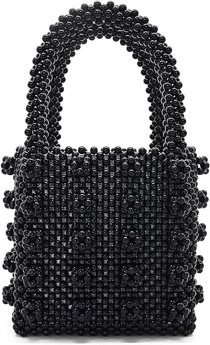 Amazon.com: Miuco Womens Beaded Handbags Handmade Weave Crystal Pearl Tote Bags (Black) : Clothin... | Amazon (US)
