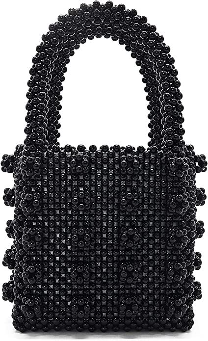 Amazon.com: Miuco Womens Beaded Handbags Handmade Weave Crystal Pearl Tote Bags (Black) : Clothin... | Amazon (US)