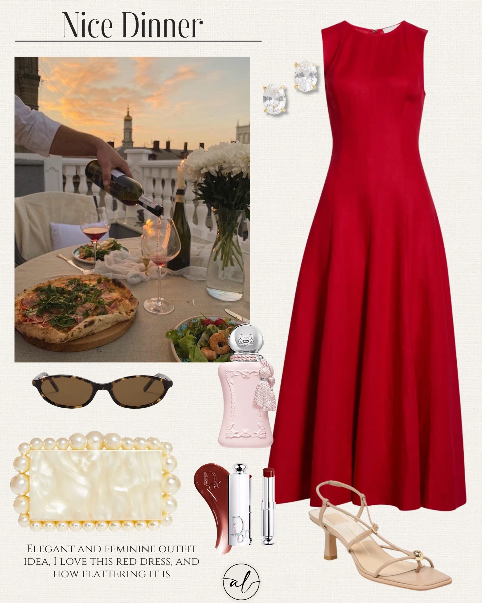 Nice dinner - elegant and feminine outfit idea, I love the red dress and how beautiful it is

#LTKU #LTKSeasonal #LTKootd