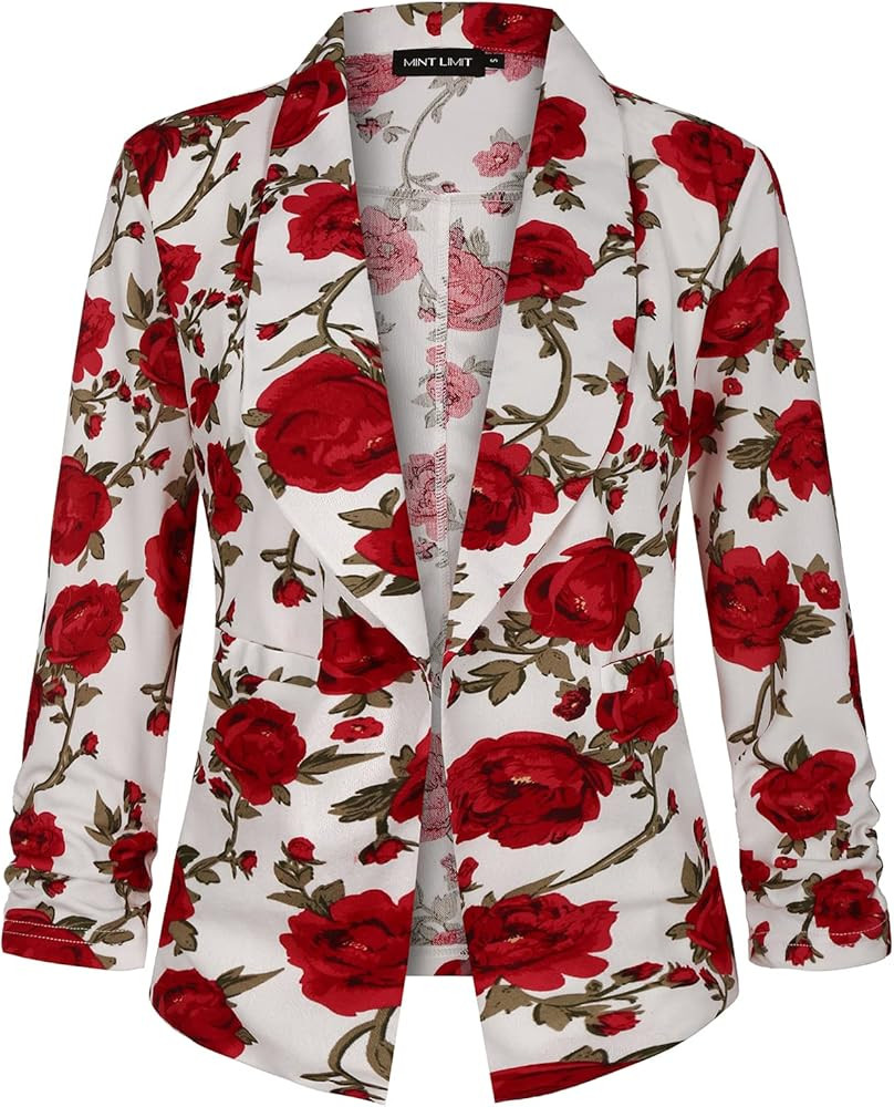 Unifizz Womens Casual 3/4 Sleeve Blazer Shawl Collar Open Front Cardigan Work Office Jacket with ... | Amazon (US)