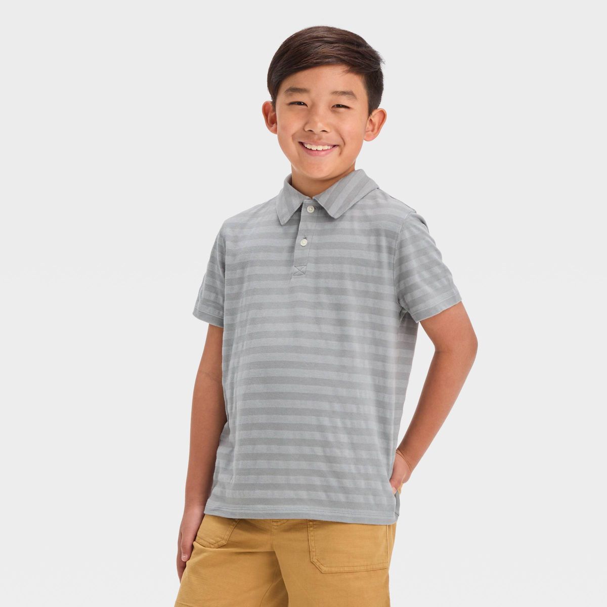 Boys' Short Sleeve Jacquard Striped Button-Down Shirt - Cat & Jack™ | Target