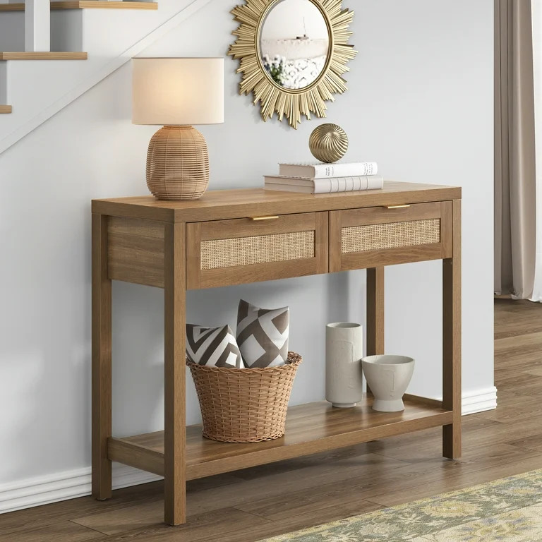 Surmoby Console Table with Rattan Drawers,Boho Wood Entryway Table Hallway Table Sofa Table with ... | Walmart (US)