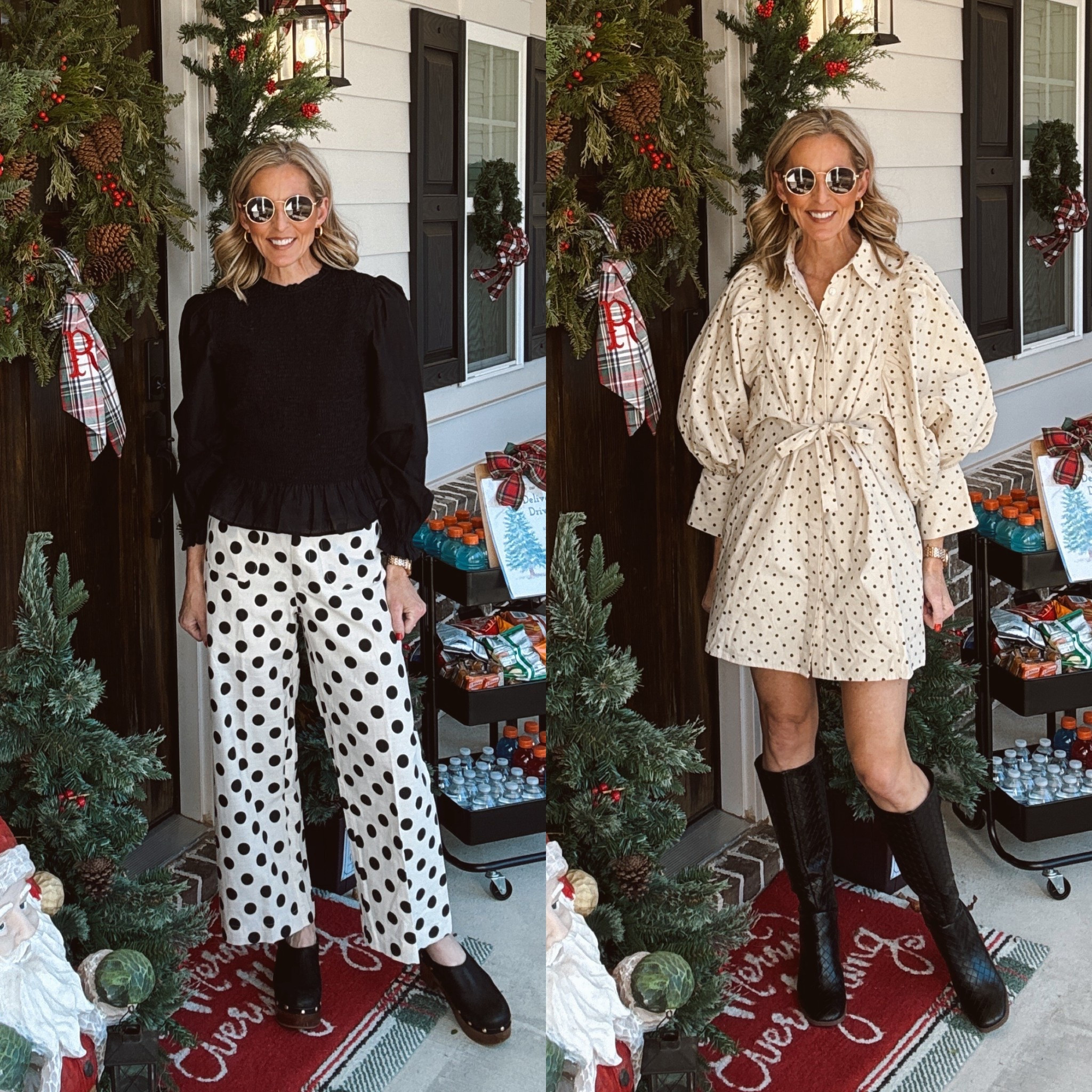 Two festive polka dots  looks, one merry day out! From strolling Charleston streets in cozy chic polka dot pants + a classic black top, to dinner in Mount Pleasant dressed up in this playful polka dot dress — I’m fully embracing dots, lights, and all the Christmas joy.

Both looks are easy, comfy, and perfect for celebrating without overthinking it.
• Pants look: Vestique (wearing size small) + classic black top (Old Navy, with a Walmart dupe linked)
• Dress look: Polka dot perfection (wearing size small) styled with boots for a festive dinner vibe

Proof that holiday style can be fun, effortless, and repeat-worthy ✨

#LTKdayinmylife #LTKootd #LTKHoliday