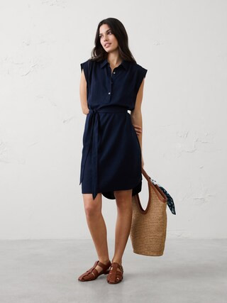 Linen-Blend Knee-Length Shirtdress | Banana Republic Factory