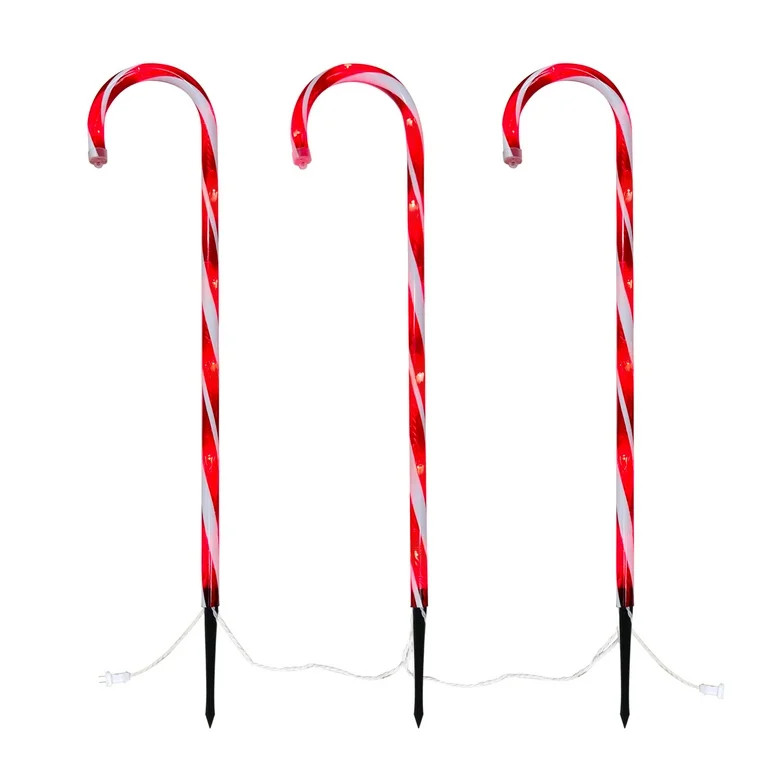 Light-Up LED Candy Cane Outdoor Yard Stakes, Red and White, 26", 3 Pack, by Holiday Time | Walmart (US)