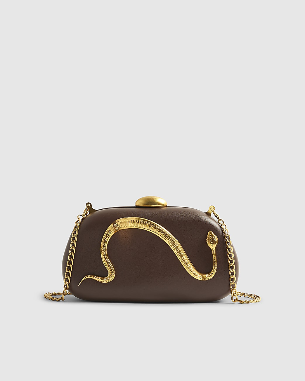 Brown Snake Trim Clutch Bag | River Island UK & IE