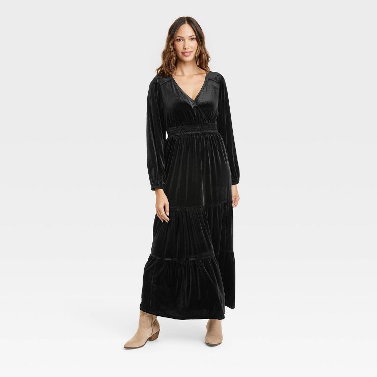 Women&#39;s Long Sleeve Velvet A-Line Dress - Knox Rose&#8482; Black XL | Target