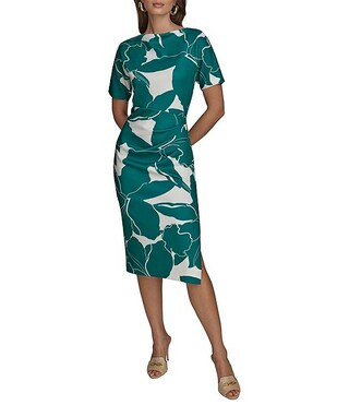Donna Karan Scuba Boatneck Short Sleeve Midi Sheath Dress | Dillard's | Dillard's