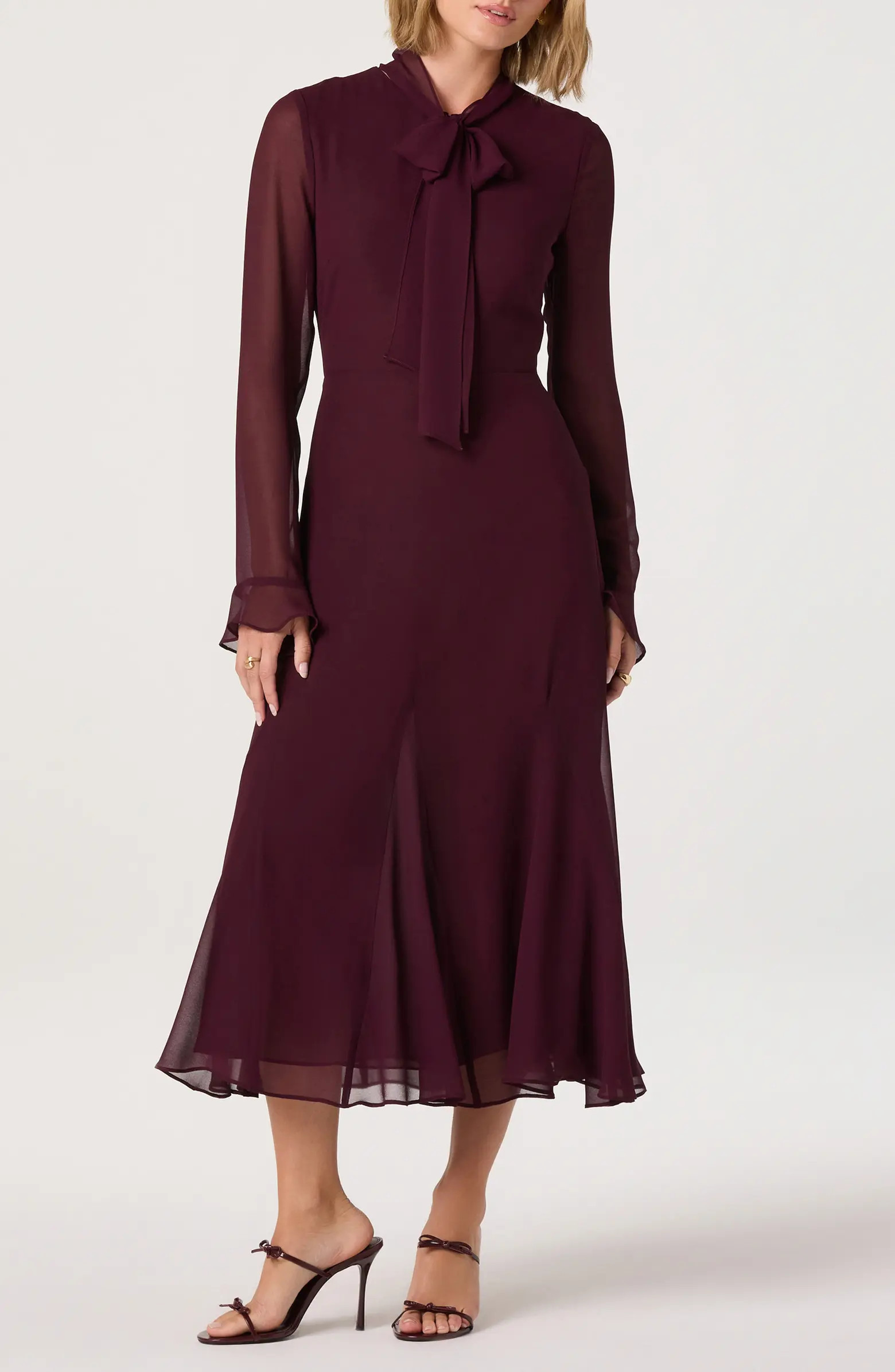 Tie Neck Long Sleeve Dress | Nordstrom