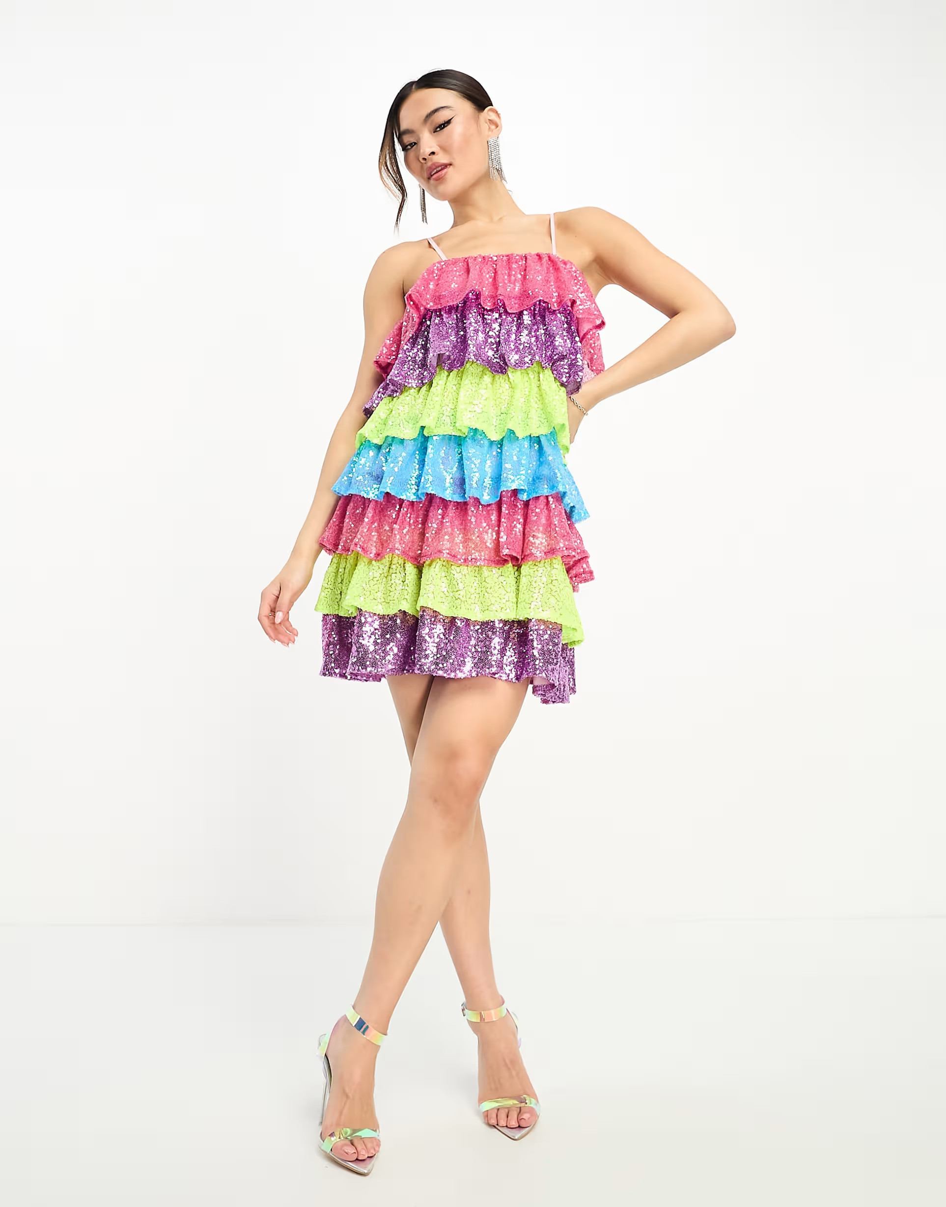 Collective the Label exclusive tiered mini dress in rainbow sequin | ASOS | ASOS (Global)