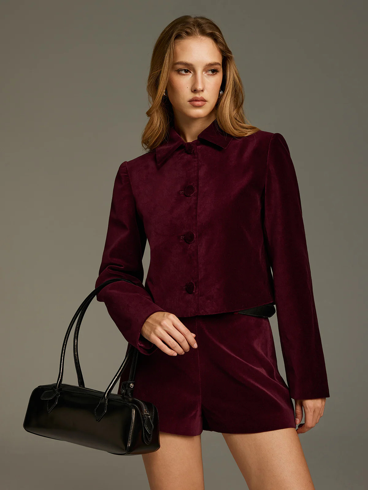 Velvet Button-Front Jacket | Commense