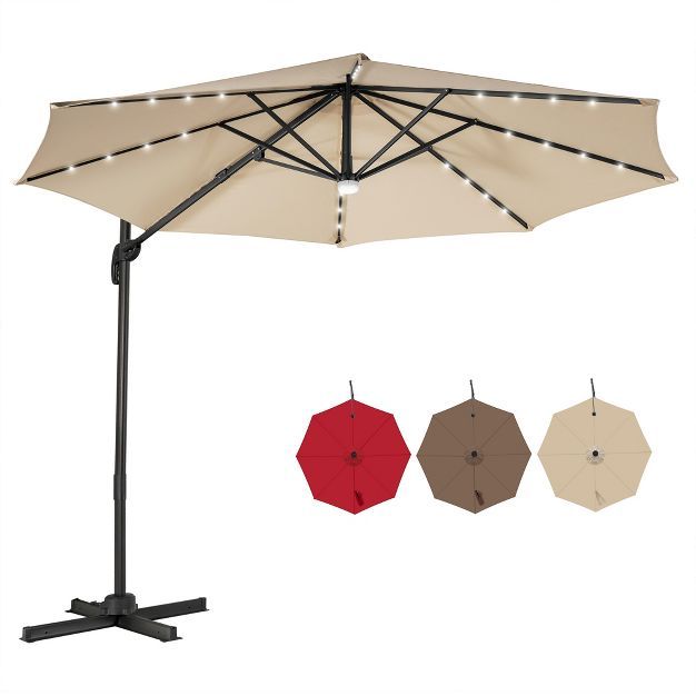 Costway 10FT Cantilever Solar Umbrella 28LED Lighted Patio Offset Tilt 360° Outdoor Beige / Coff... | Target
