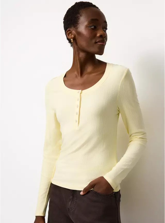 Yellow Henley Ribbed Top 16 | Tu Clothing