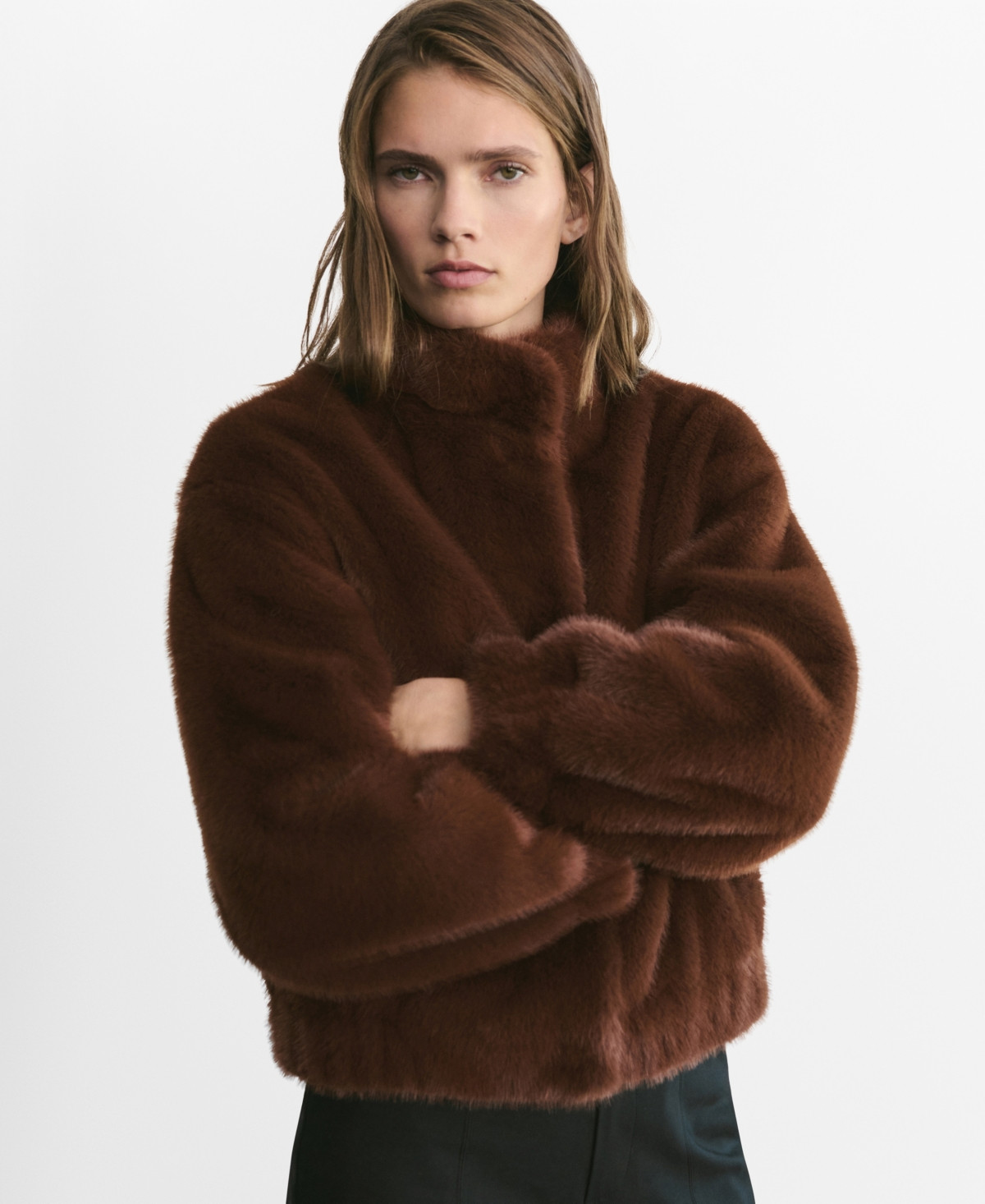 Mango Women's Pockets Faux-Fur Jacket - Brown | Macy's