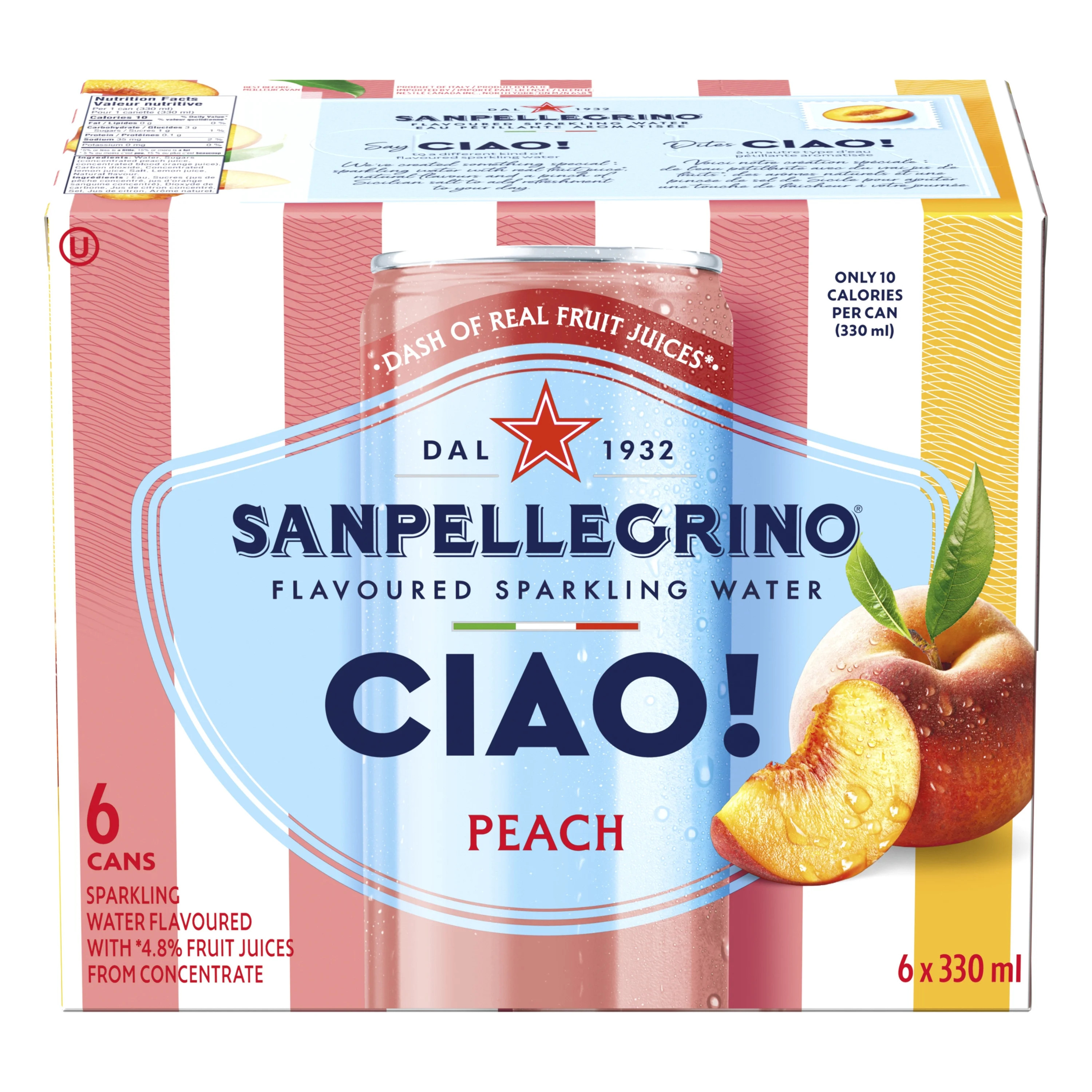 San Pellegrino CIAO! Peach Flavoured Italian Sparkling Water, Dash of Real Fruit Juice 6x330ml | Walmart (CA)
