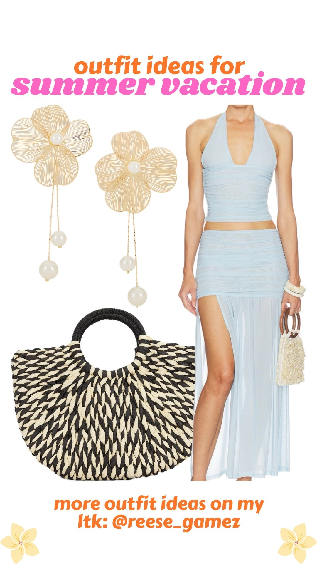 outfits for summer vacation 🩷 matching set, straw bag, beach bag, beach outfit, resort outfit, hawaii outfit, tropical vacation outfit, statement earrings, seashell earrings

#LTKTravel #LTKSeasonal #LTKootd