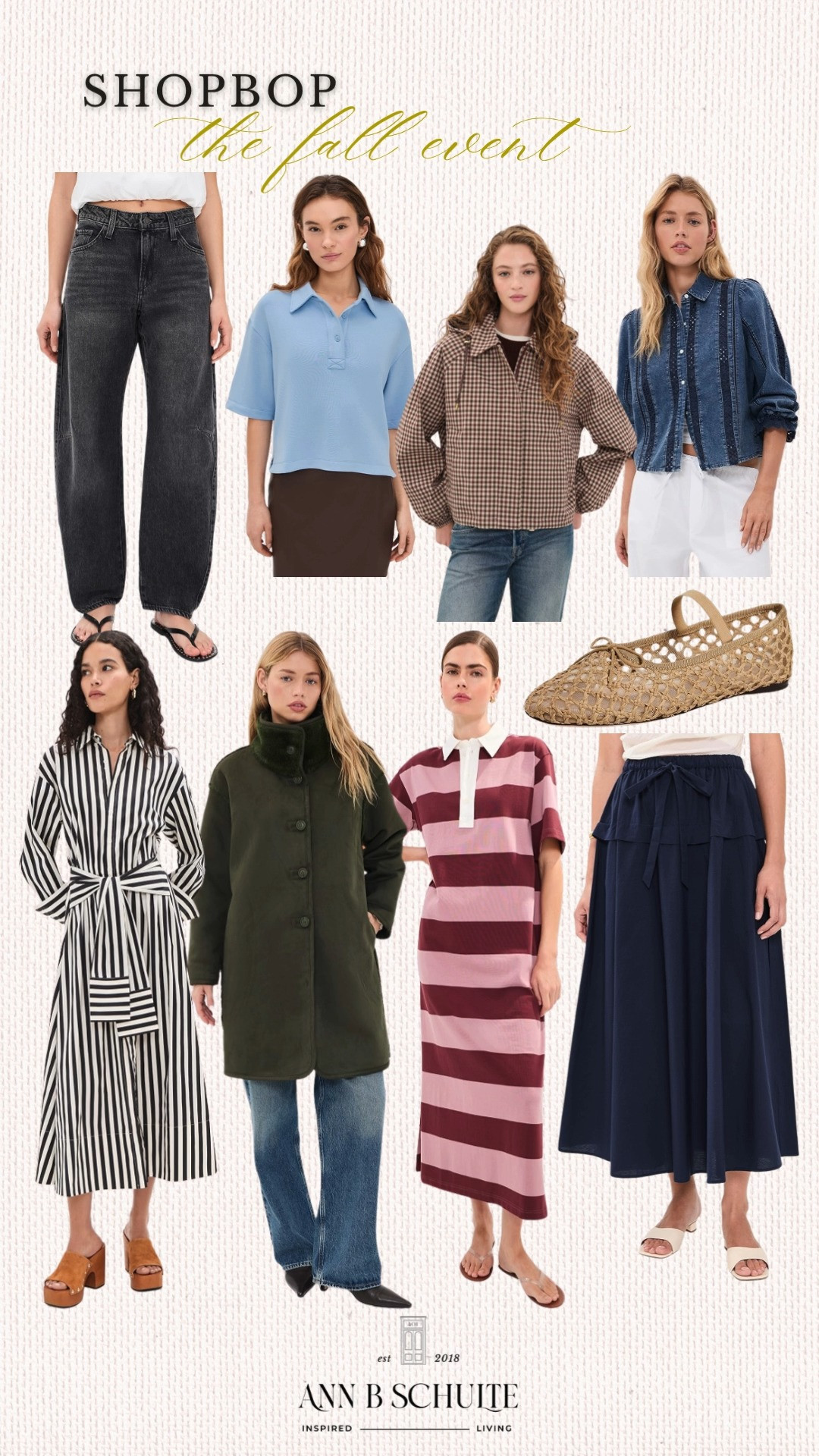 Shopbop’s Fall Event is serving up a fresh mix of polished layers, playful stripes, and effortless everyday pieces for the season. From relaxed jeans and lightweight jackets to statement dresses, midi skirts, woven flats, and chic outerwear, this edit makes building fall outfits feel easy. The mix of rich neutrals, soft blues, burgundy, and classic prints adds plenty of versatility while still keeping things interesting. Use code FALL to shop the event and refresh your seasonal wardrobe with a few standout finds. 🍂🛍️✨
#Shopbop #ShopbopSale #FallEvent #FallFashion #FallStyle #FallFinds #FallWardrobe #AutumnStyle #FashionFinds 

 #LTKootd #LTKSaleAlert