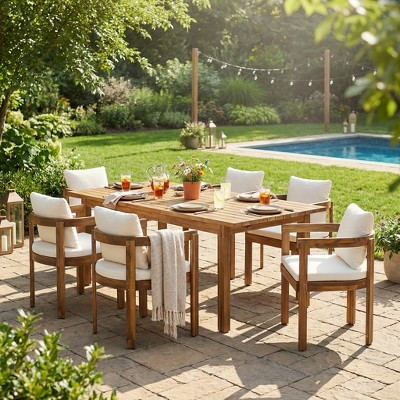 ModernLuxe 7pcs Acacia Wood Outdoor Dining Set, Patio Extendable Table and 6 Chairs with Cushions, Teak | Target