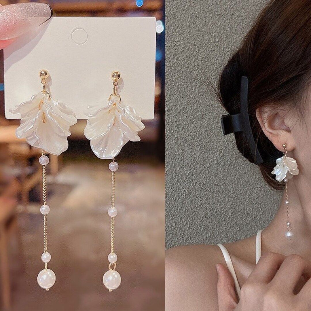 Flower Floral Earrings • White Flower Drop Earrings • Wedding Earrings • Statement Earrings... | Etsy (US)